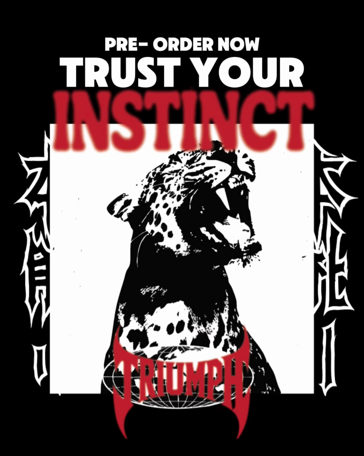 Promotional graphic with a bear and text encouraging pre-order, featuring the brand 'Triumph'.